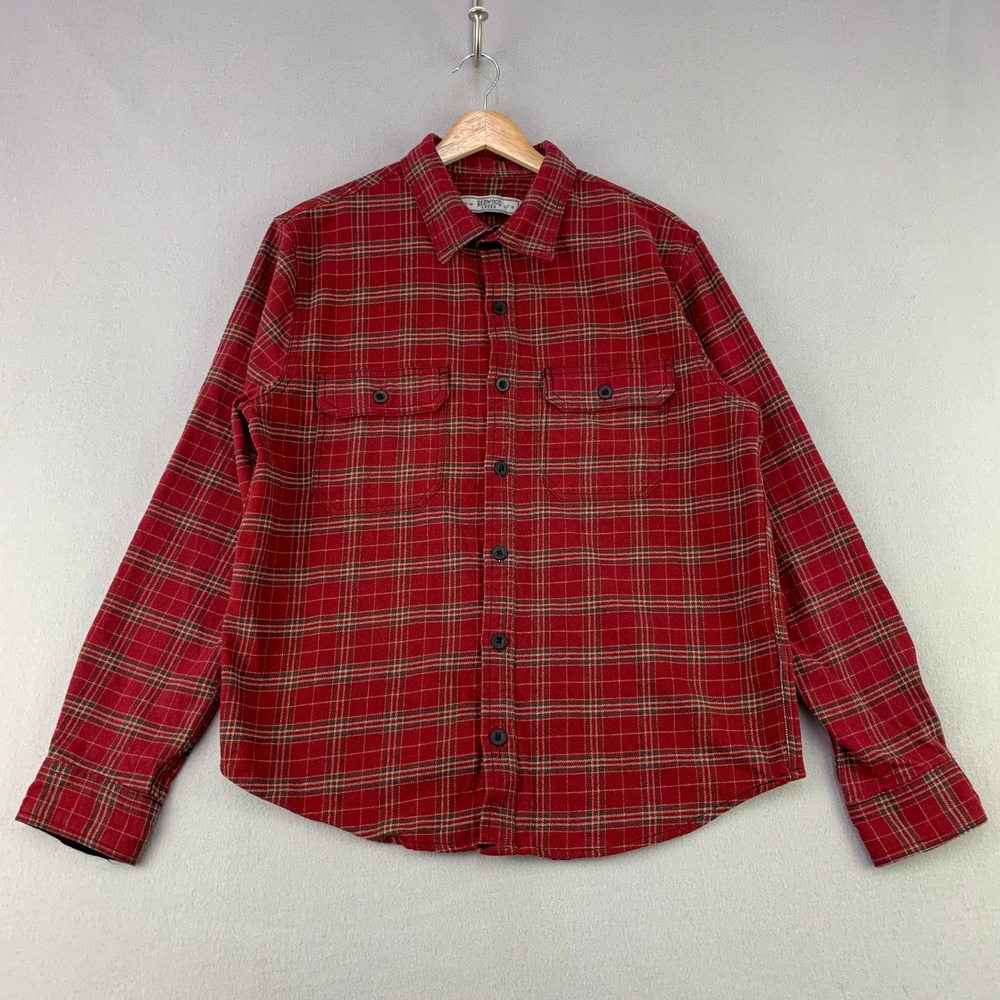 Redwood Creek Flannel Shirt Mens Medium Red Plaid Long Sleeve Retro Workwear